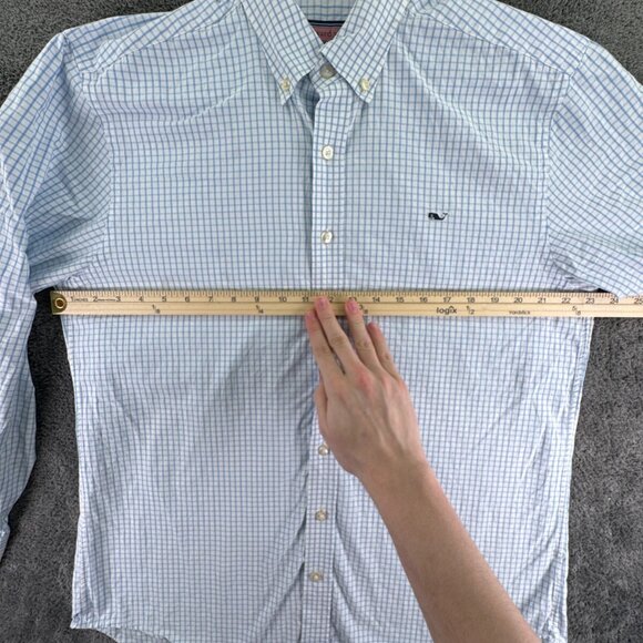 Vineyard Vines Long Sleeve Button Up Mens Slim Fit Whale Shirt Blue Check Large - Picture 5 of 16